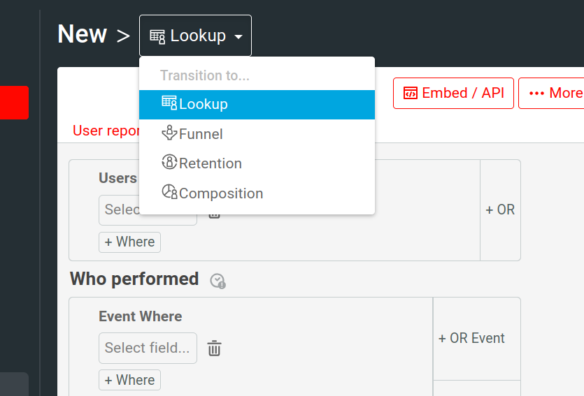 Types available in analysis type dropdown